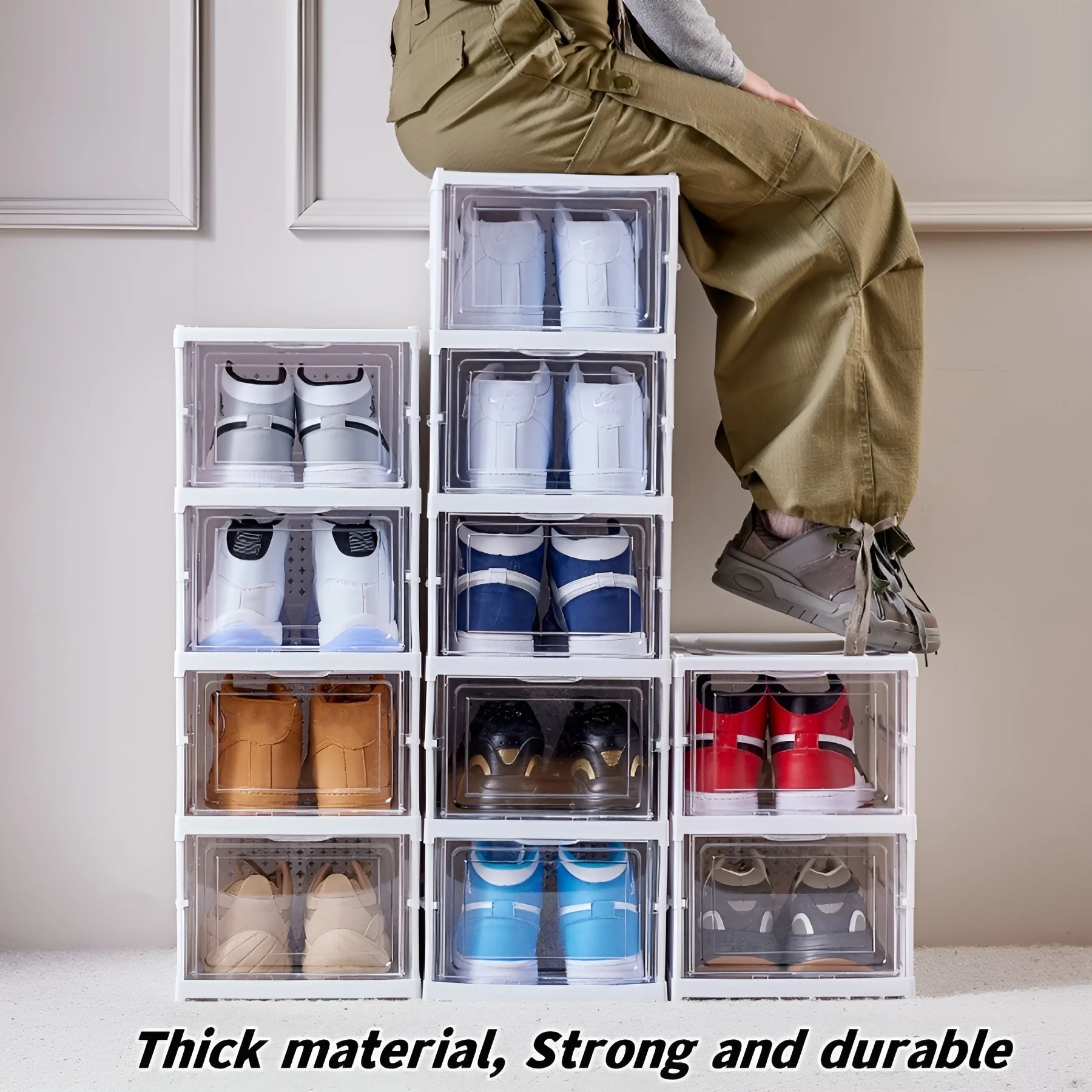 Sneaker Care Box - 6 ชั้นกล่องรองเท้าพับได้โปร่งใสรองเท้าผ้าใบจัดเก็บรองเท้ากล่อง STACKABLE ป้องกันฝุ่น High-Top ตู้ชั้นวางรองเท้าชั้นวาง
