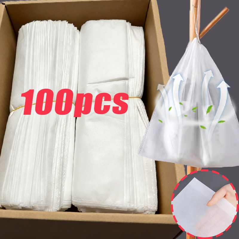 Shoe Bag Dust - 1-100 ชิ้น ถุงเก็บรองเท้า รองเท้าสีขาว ถุงกันฝุ่นสีเหลือง ถุงกันฝุ่นแบบมีเชือกผูก