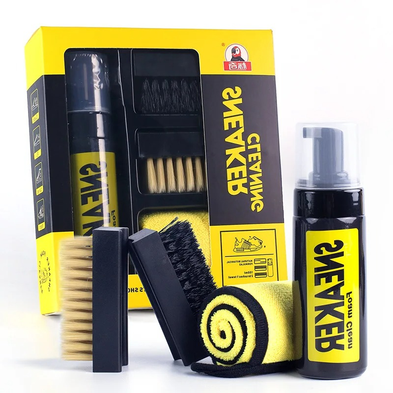 Sneaker Care Foam - ชุดทําความสะอาดรองเท้าผ้าใบโฟมไร้น้ํา 150 มล. พร้อมแปรงและผ้าสําหรับรองเท้าสีขาวรองเท้าหนังนิ่มซักแห้ง