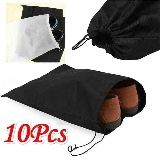 Shoe Bag Dust - ถุงคลุมรองเท้ากันฝุ่นแบบใหม่ 10 ชิ้น ผลิตจากผ้าไม่ถักทอ ป้องกันฝุ่น พร้อมเชือกผูก